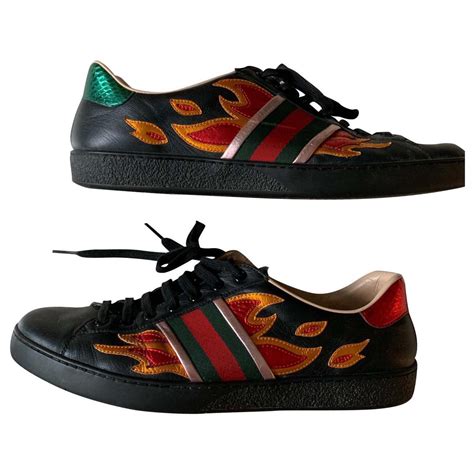 gucci flame sneakers black|black Gucci sneakers on sale.